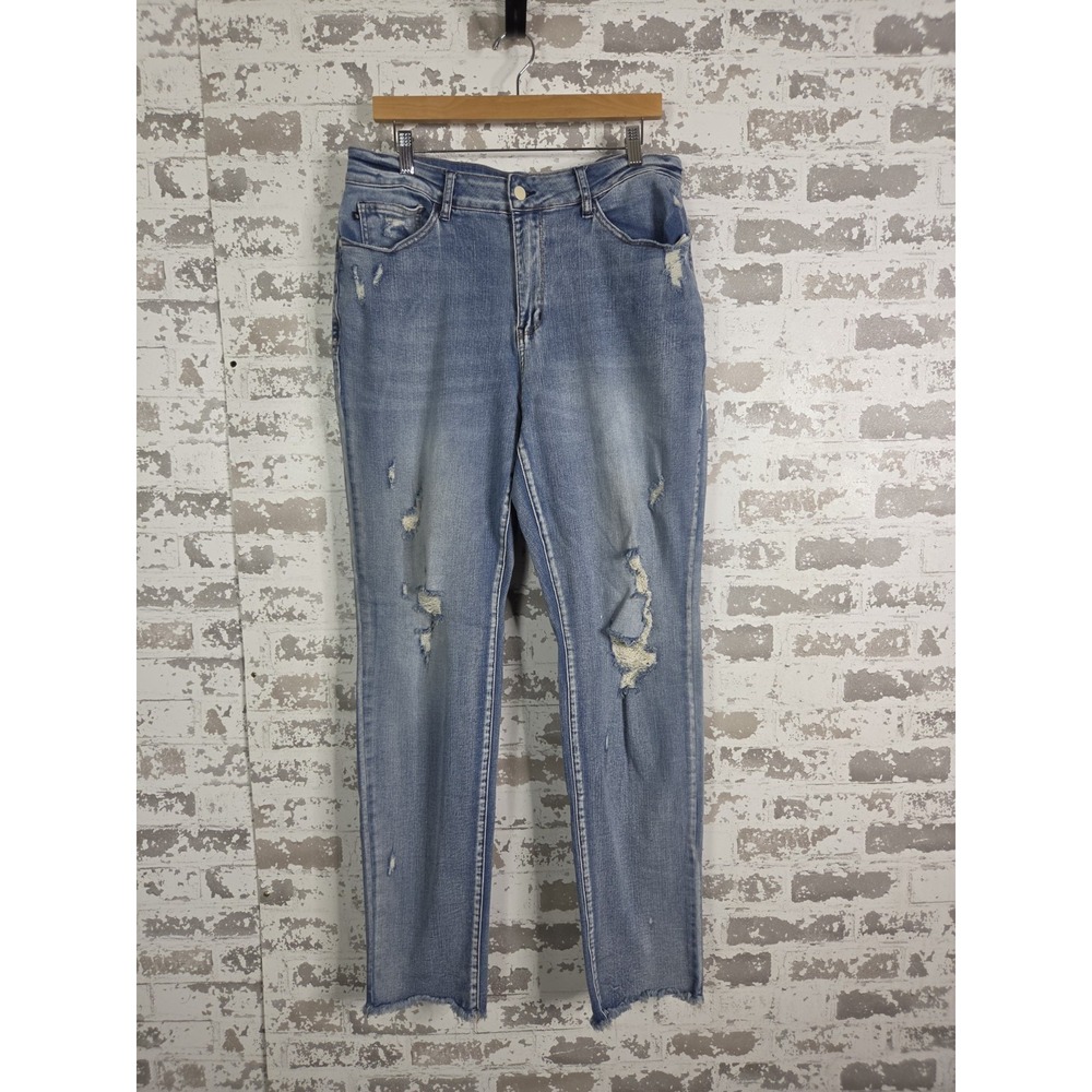 Judy Blue Boyfriend Fit Distressed Blue Stretch Denim Jeans Women Size 18